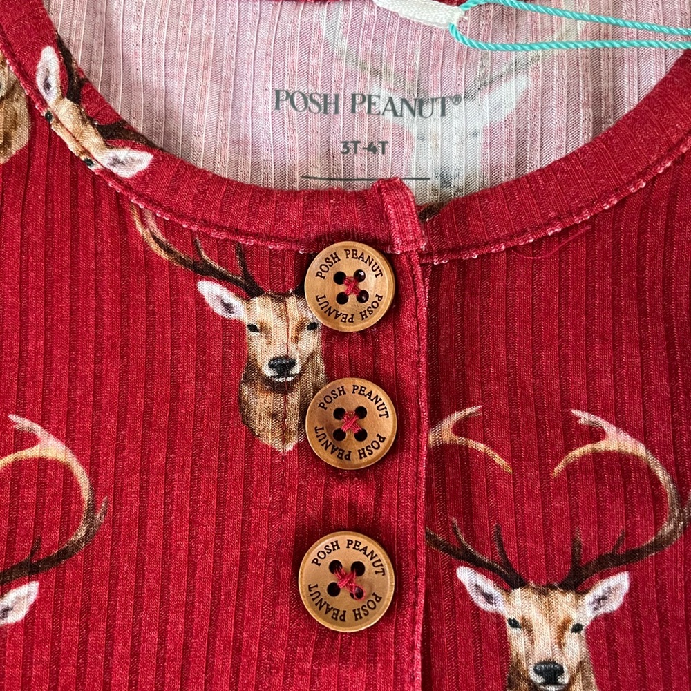 Posh Peanut NEW Red Henley Twirl Dress in Dash Deer Christmas Holiday size 3-4 - Picture 2 of 12